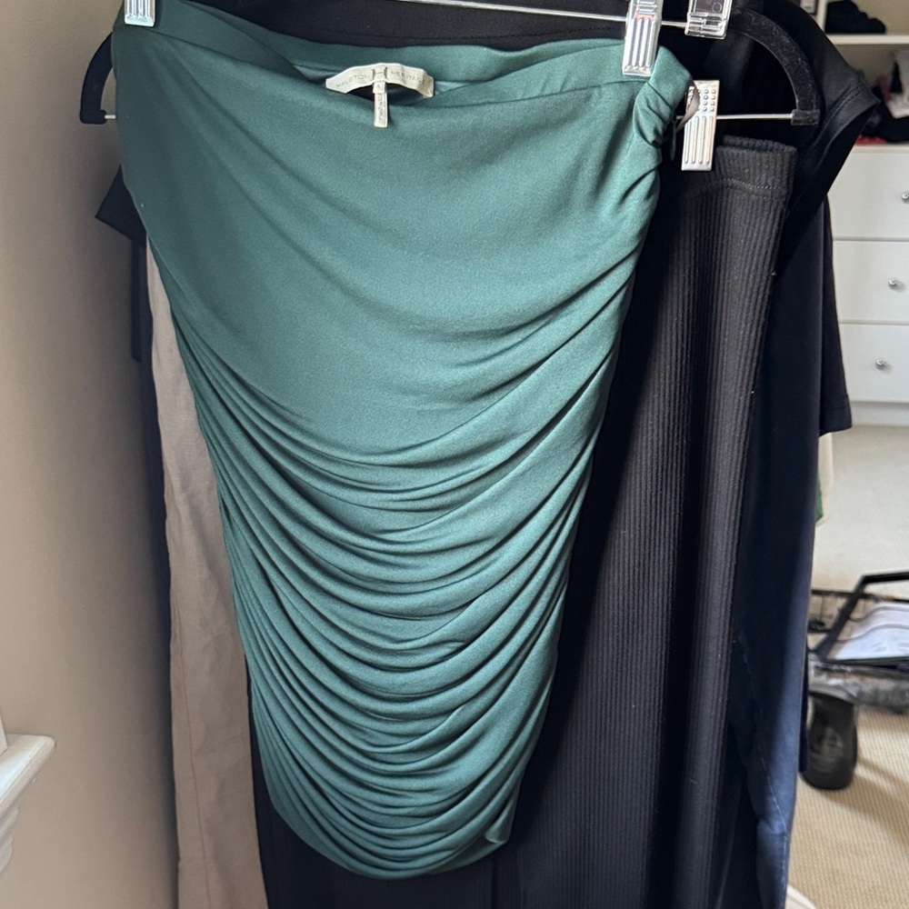 Halston Heritage Hunter green Ruched Midi Skirt